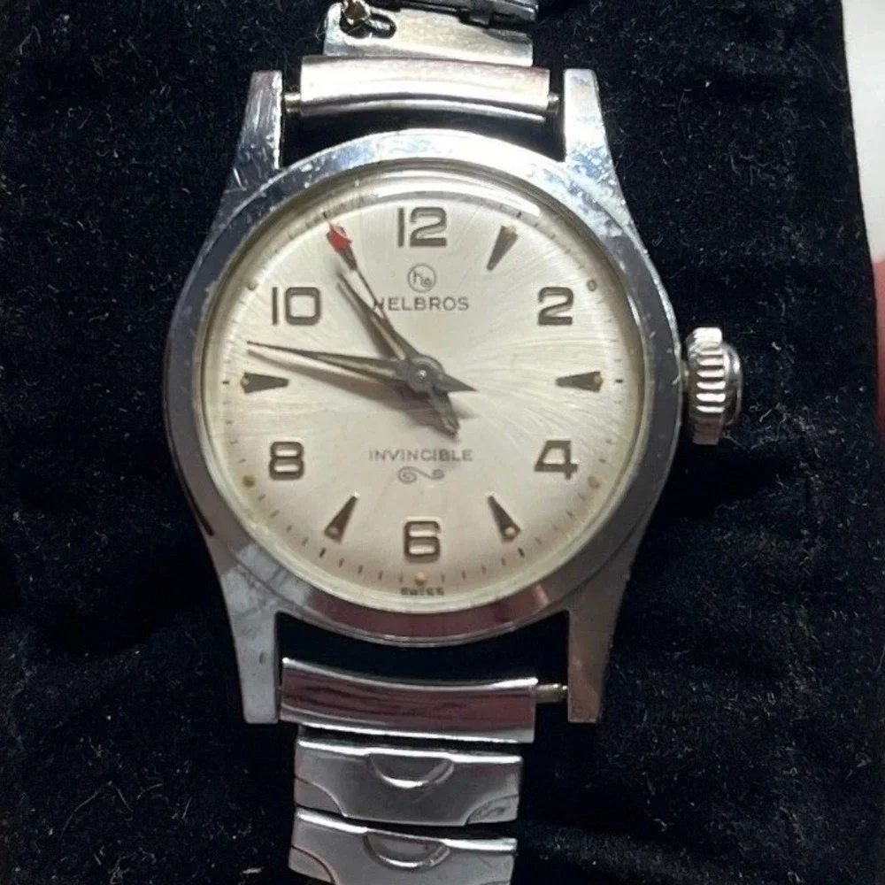 Vintage Helbros Invincible Swiss Manual Wind Wristwatch Running Sunburst
